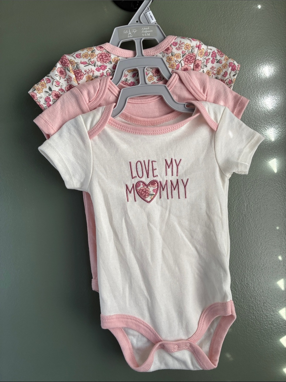 T.J.Maxx Pink & White Baby One-Piece Bodysuit Trio - Floral & Embroidered